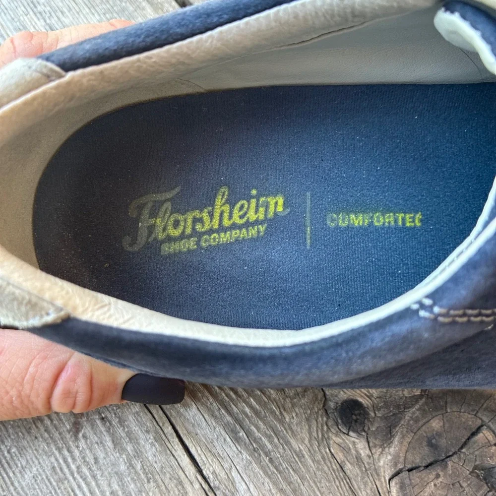 Florsheim Sneakers Navy Blue Suede 9.5 M Comfortech 14223-410 Low Top Mens